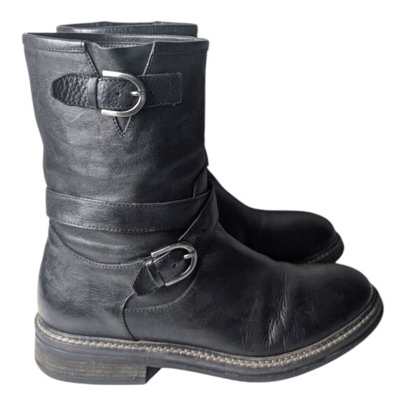 M. GEMI The Motore Pull On Black Leather Mid Calf Boot Size 38 - Picture 2 of 9